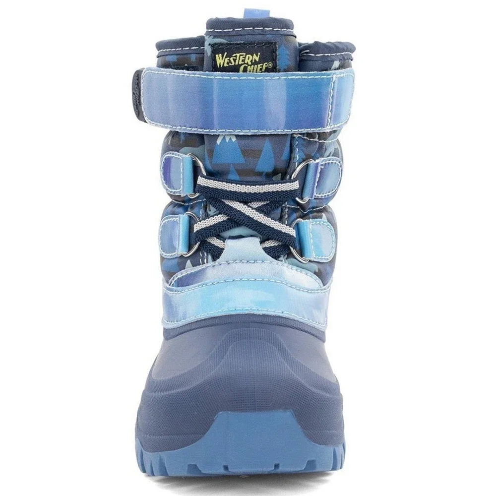 Western Chief Boys Ascend Faux Fur Winter Boots Navy Moose Print Size 8 NEW